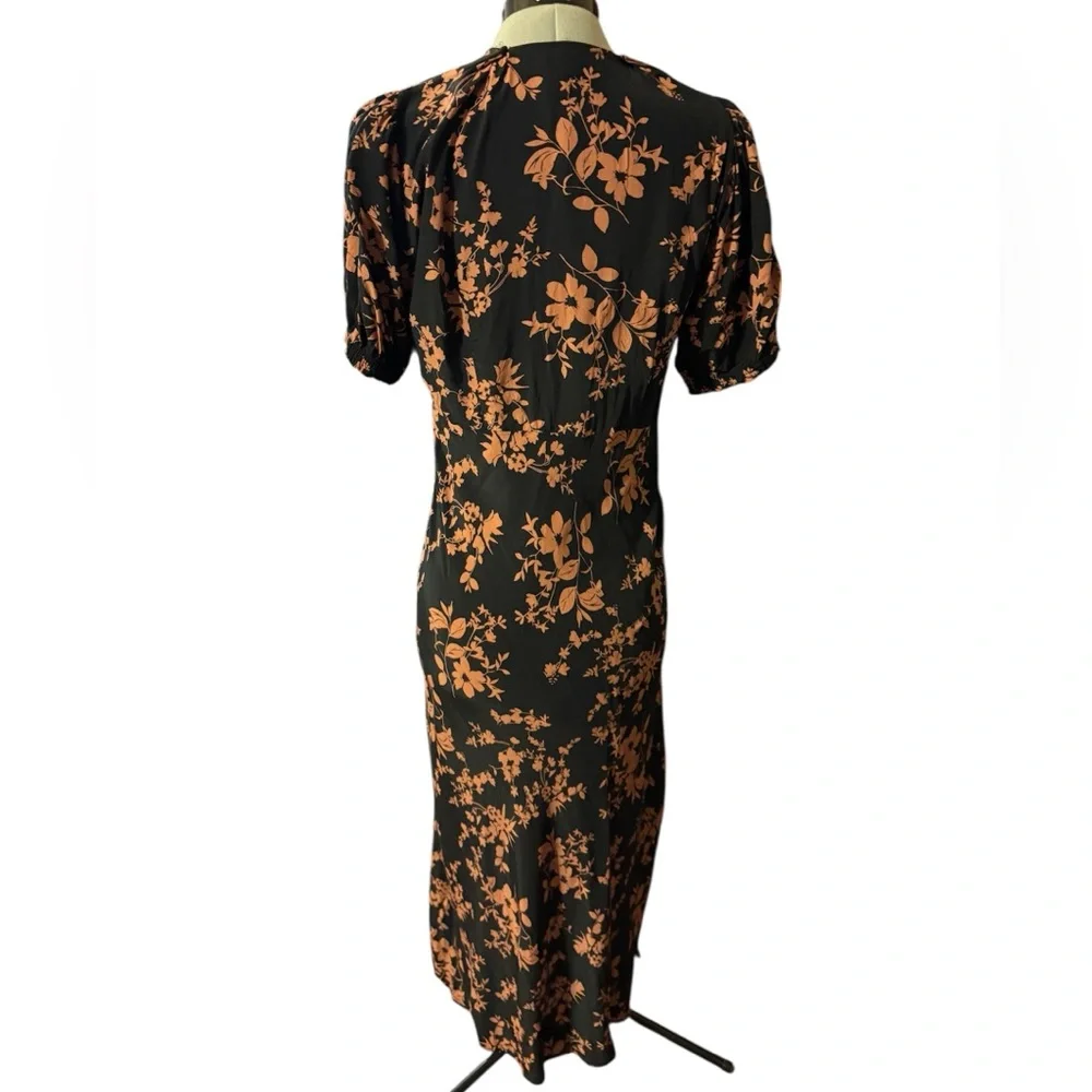 Women's Crepe Puff Short Sleeve Midi Dress - A New Day Black/Brown Floral - Picture 3 of 6